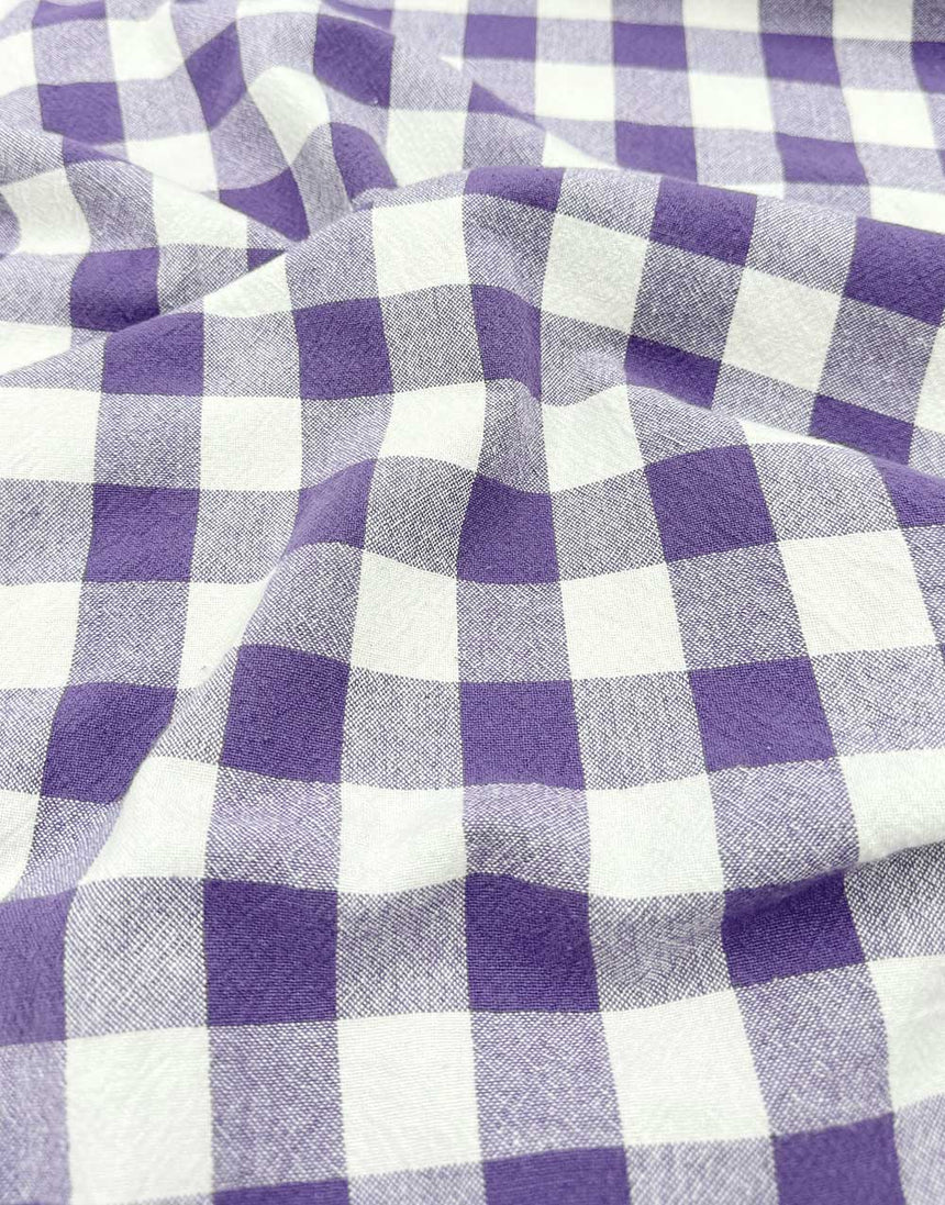 Purple Woven Checkered Organic Cotton Fabric