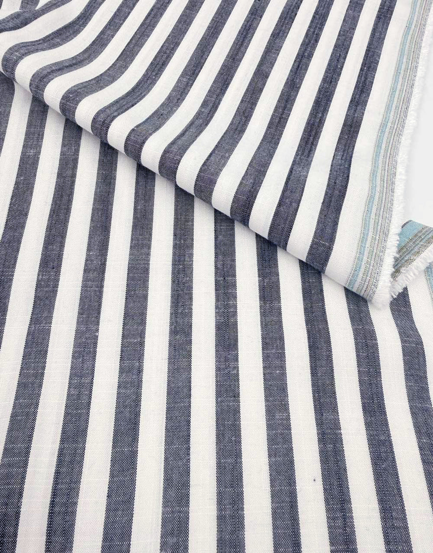 Thin Stripe Dark Navy Yarn Dyed Viscose Fabric