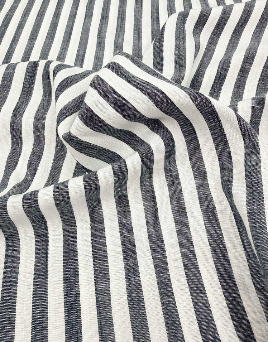 Thin Stripe Dark Navy Yarn Dyed Viscose Fabric