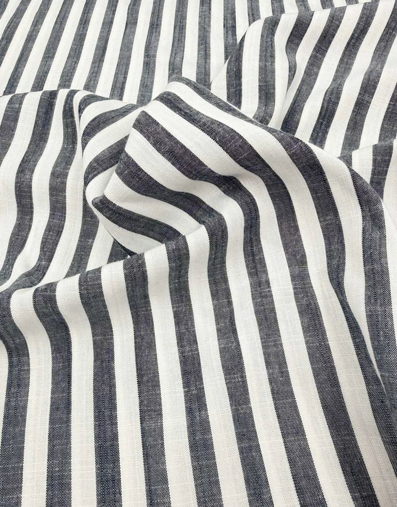 Remnant 1.5m - Thin Stripe Dark Navy Yarn Dyed Viscose Fabric