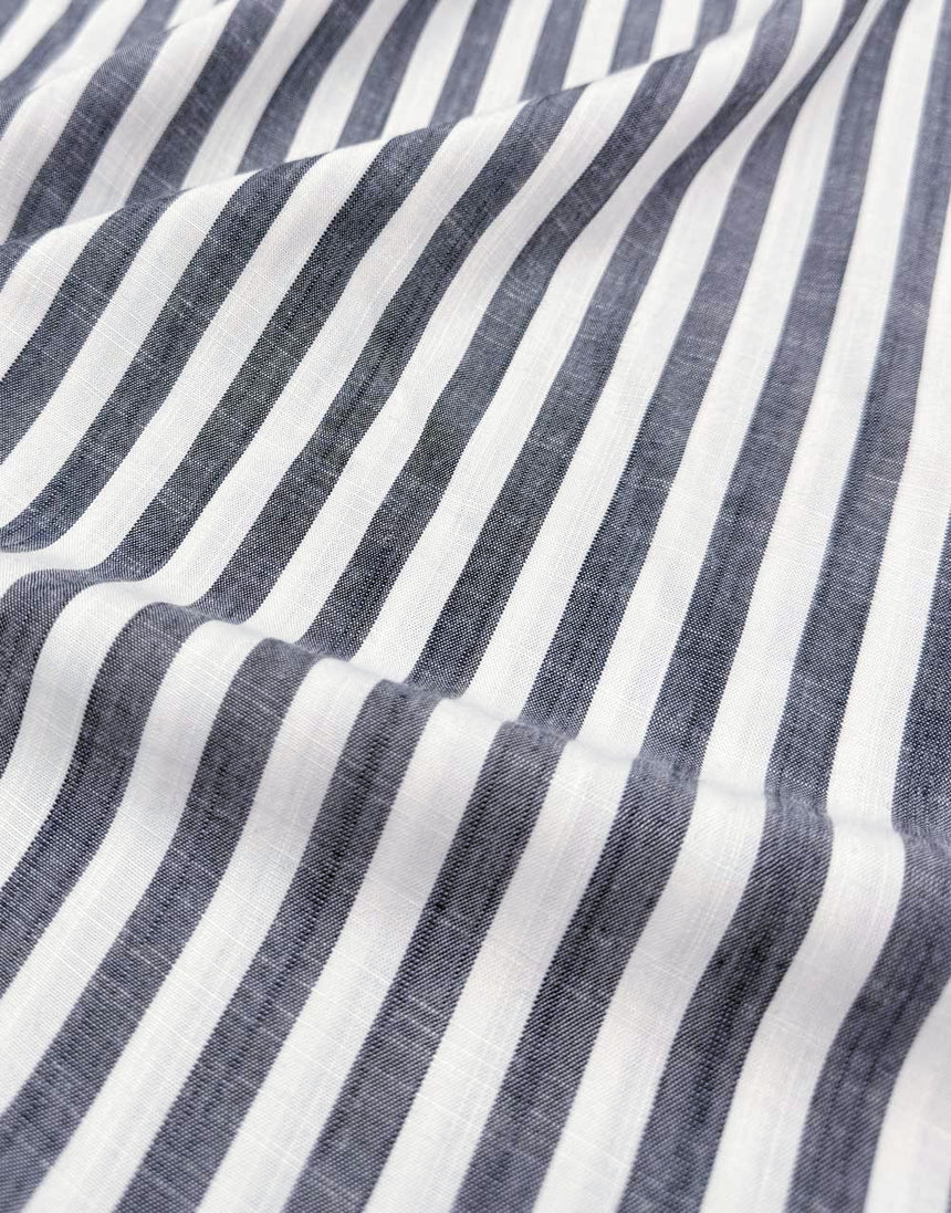 Thin Stripe Dark Navy Yarn Dyed Viscose Fabric
