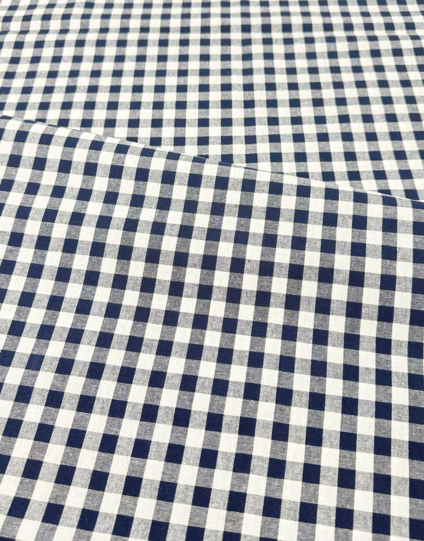 Small Navy Yarn-Dyed Gingham Cotton Fabric