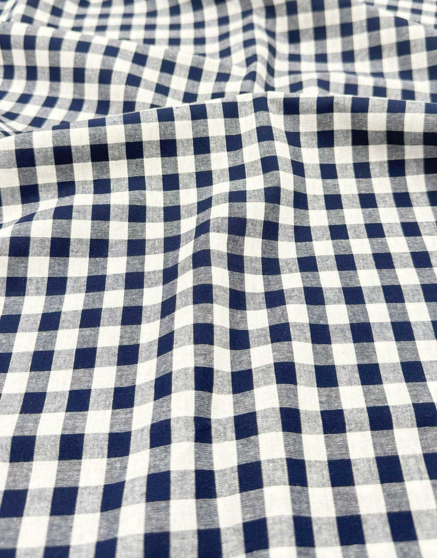 Small Navy Yarn-Dyed Gingham Cotton Fabric
