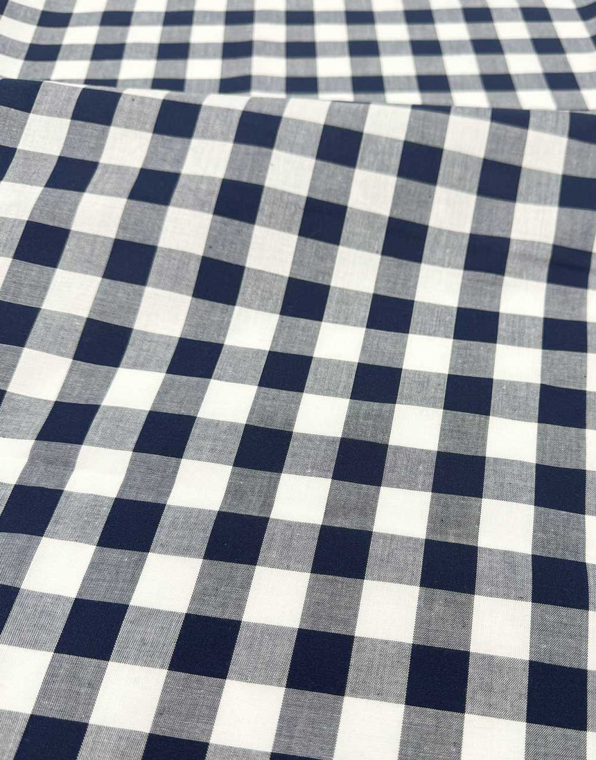 Large Navy Blue Yarn-Dyed Gingham Cotton Fabric