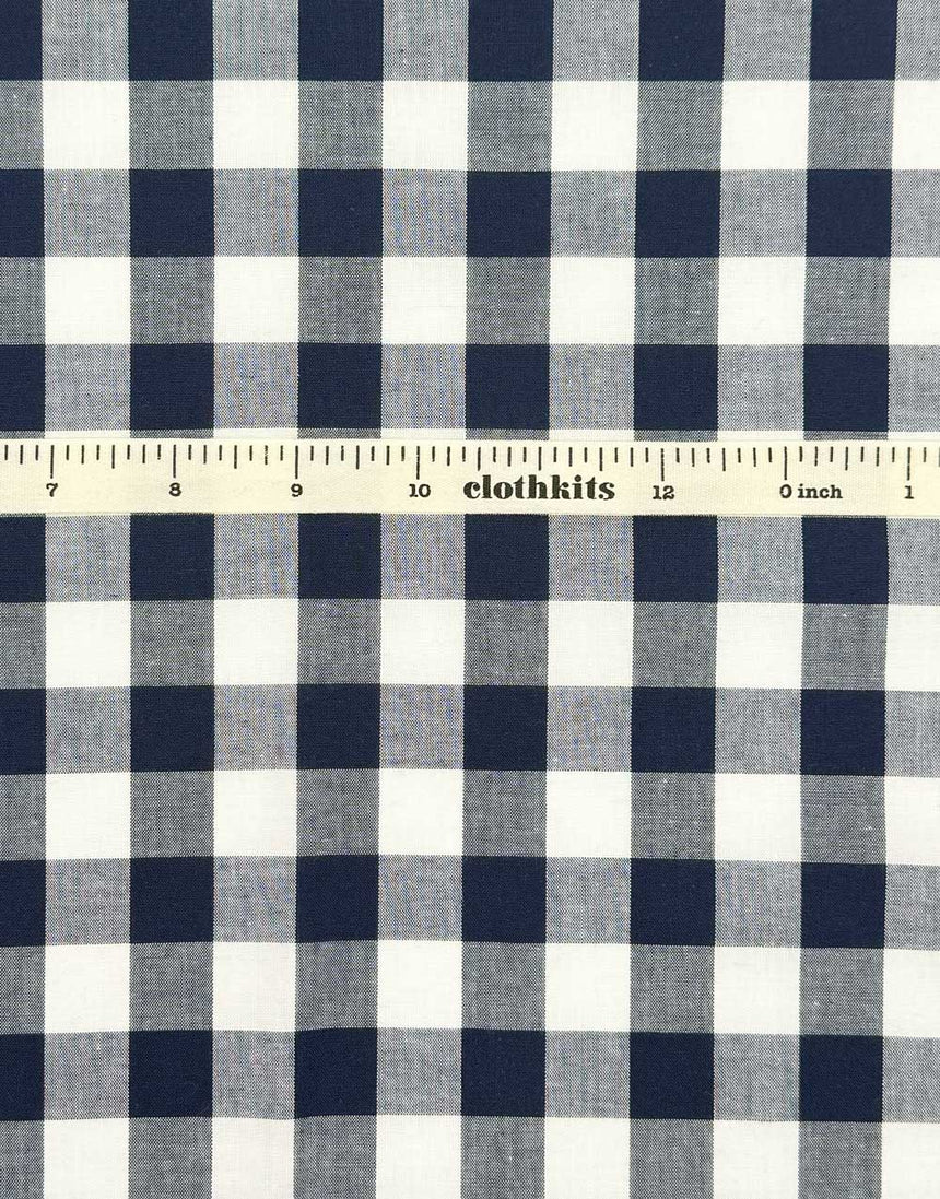 Large Navy Blue Yarn-Dyed Gingham Cotton Fabric