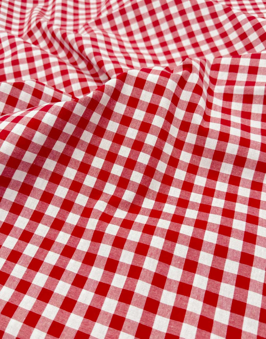 Remnant 1m - Small Red Yarn-Dyed Gingham Cotton Fabric