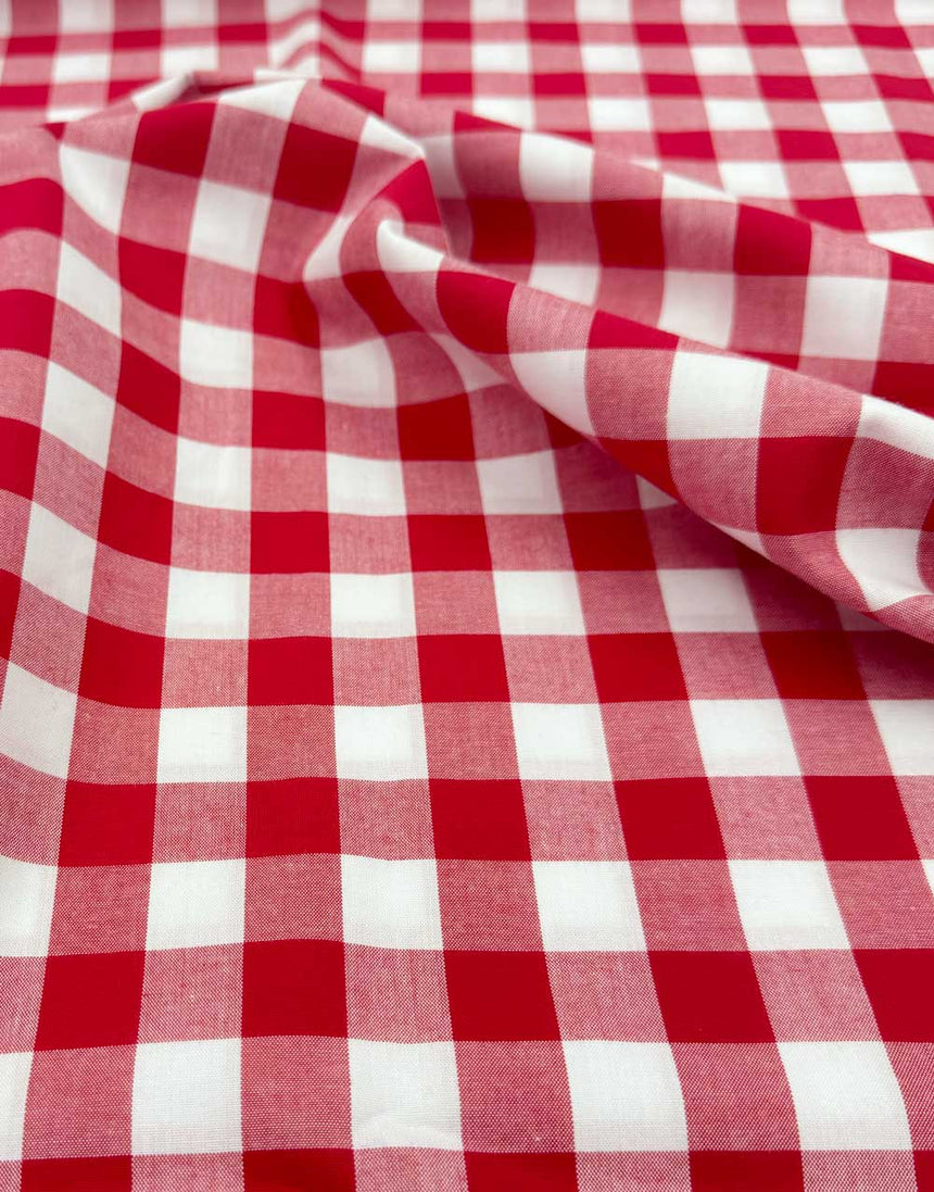 Large Red Yarn-Dyed Gingham Cotton Fabric