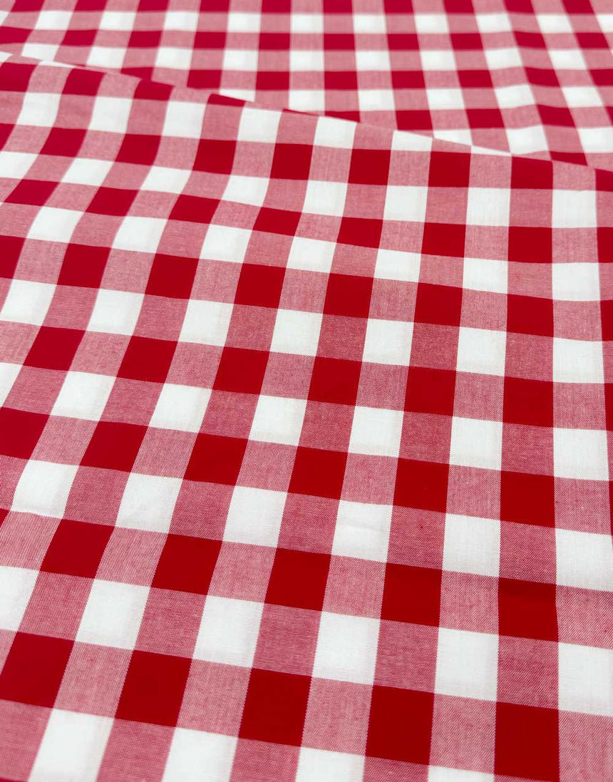 Large Red Yarn-Dyed Gingham Cotton Fabric