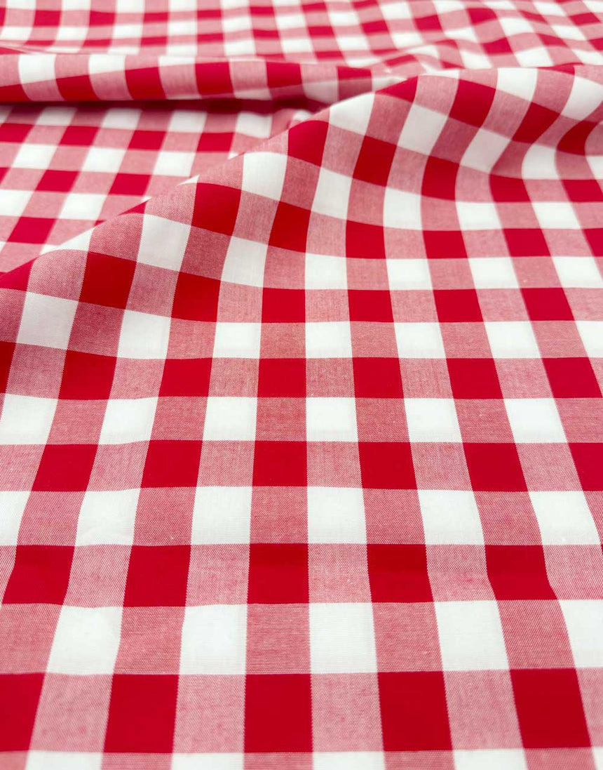 Large Red Yarn-Dyed Gingham Cotton Fabric