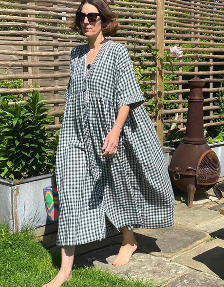 Clothkits Birgitta Helmersson Gingham Zero Waste Gather Dress, Complete Dressmaking Kit