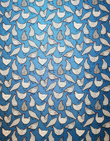 Not Specified Cotton Poplin Blue / Animals Birds & Nature Blue Chickens Printed Cotton Poplin Fabric 10972