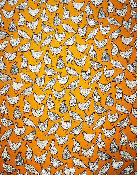 Not Specified Cotton Poplin Yellow / Animals Birds & Nature Ochre Chickens Printed Cotton Poplin Fabric 10973