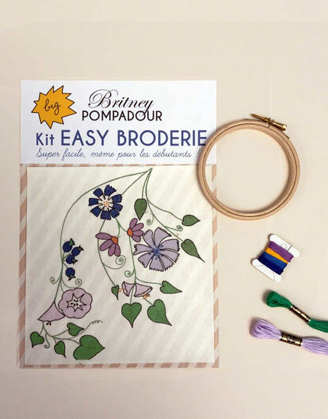 Britney Pompadour Embroidery Purple Flowers Super Big Easy Embroidery Kit, Britney Pompadour