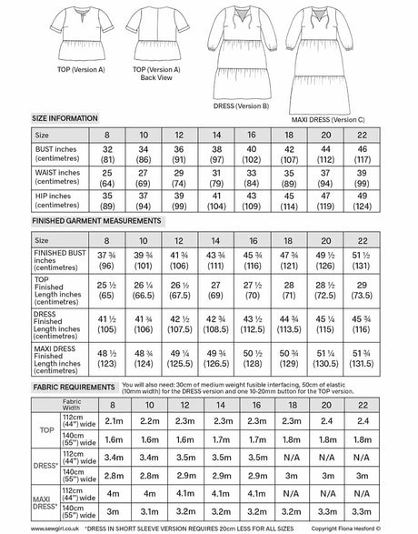 Sewgirl Dresses Frida Dress and Top Sewing Pattern, Sewgirl 13294