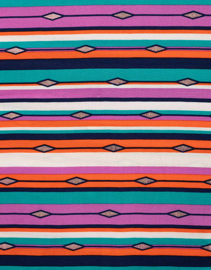 Bright Stripe Chally Viscose Foil Fabric