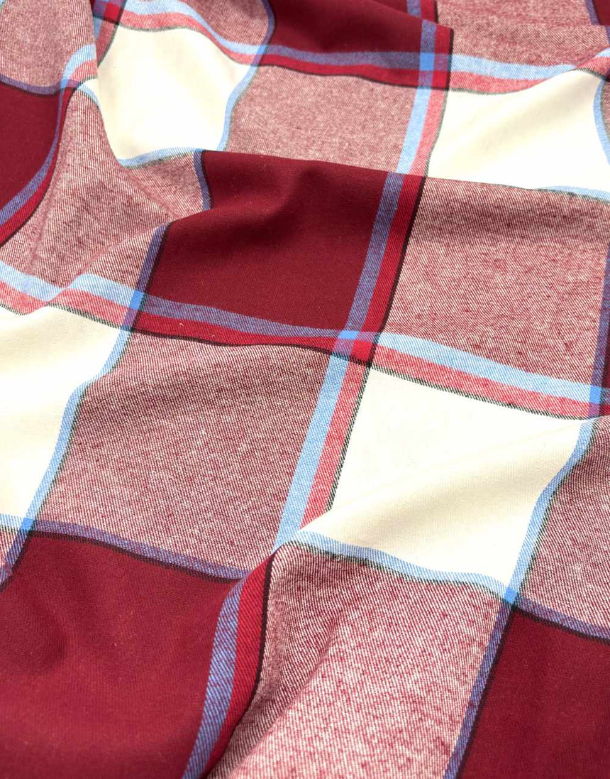 Large Burgundy Check Brushed Cotton Fabric