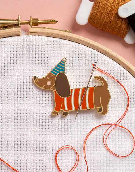 Festive Sausage Dog Magnetic Needle Minder, Caterpillar Cross Stitch