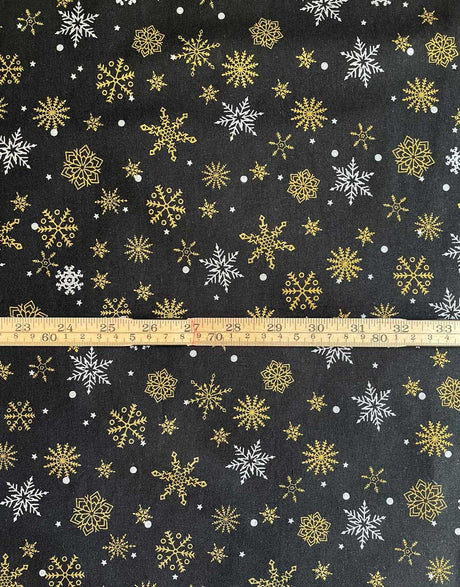 Not Specified Christmas Fabric Metallic Snowflakes on Black, Christmas Fabric 11415