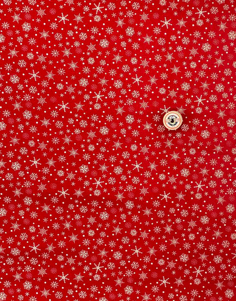 Not Specified Christmas Fabric Natural on Red Scandi Snowflake Christmas Fabric 13701