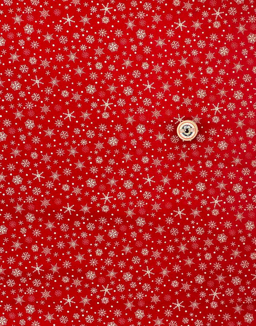 Not Specified Christmas Fabric Natural on Red Scandi Snowflake Christmas Fabric 13701