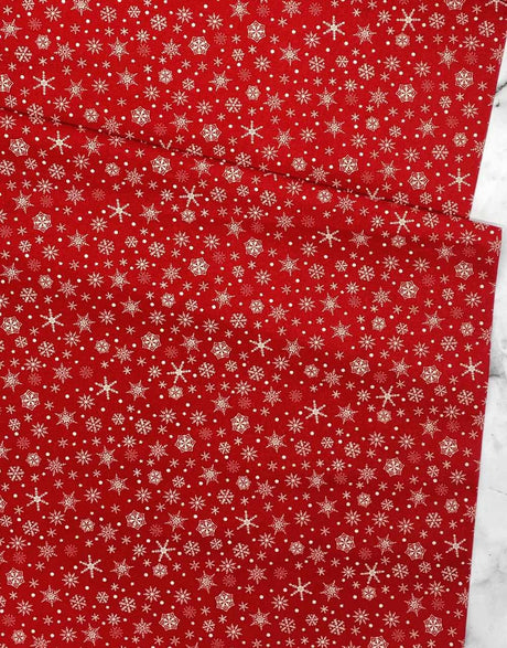 Not Specified Christmas Fabric Natural on Red Scandi Snowflake Christmas Fabric 13701