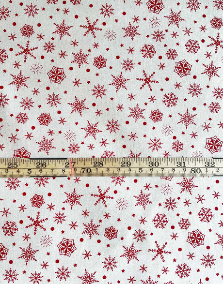 Not Specified Christmas Fabric Red Snowflakes on Natural Cotton, Christmas Fabric 11424