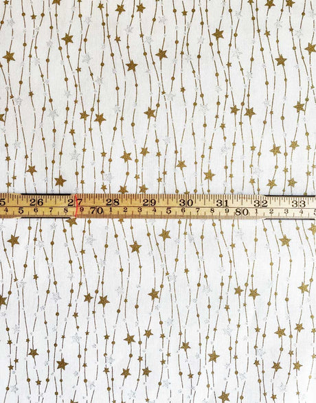 Not Specified Christmas Fabric White String of Glitter Stars Metallic Christmas Fabric 11419