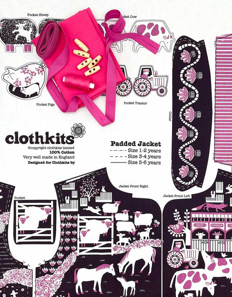 Clothkits Padded Jacket Pink Lining & Pink Trim Mulberry Clothkits® Classic Padded Farm Jacket, Children's Dressmaking Kit 13562402