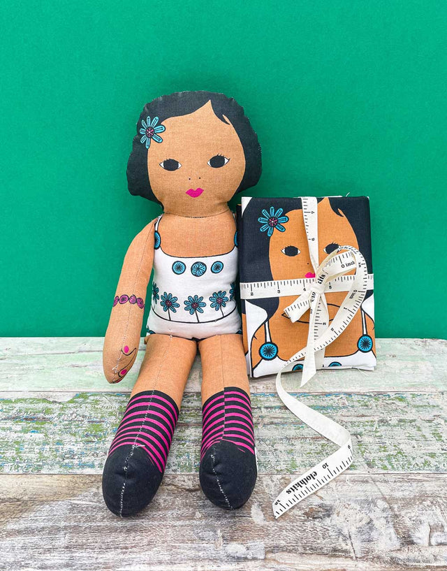 Clothkits Rag Doll Kiki Brown, Rag Doll Sewing Kit with Poppy Dress