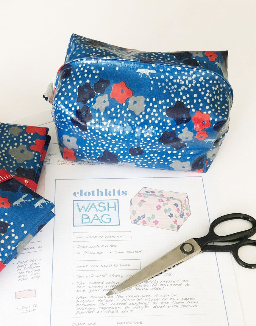 Clothkits Accessories Echino Wash Bag Sewing Kit, Blue or Pink