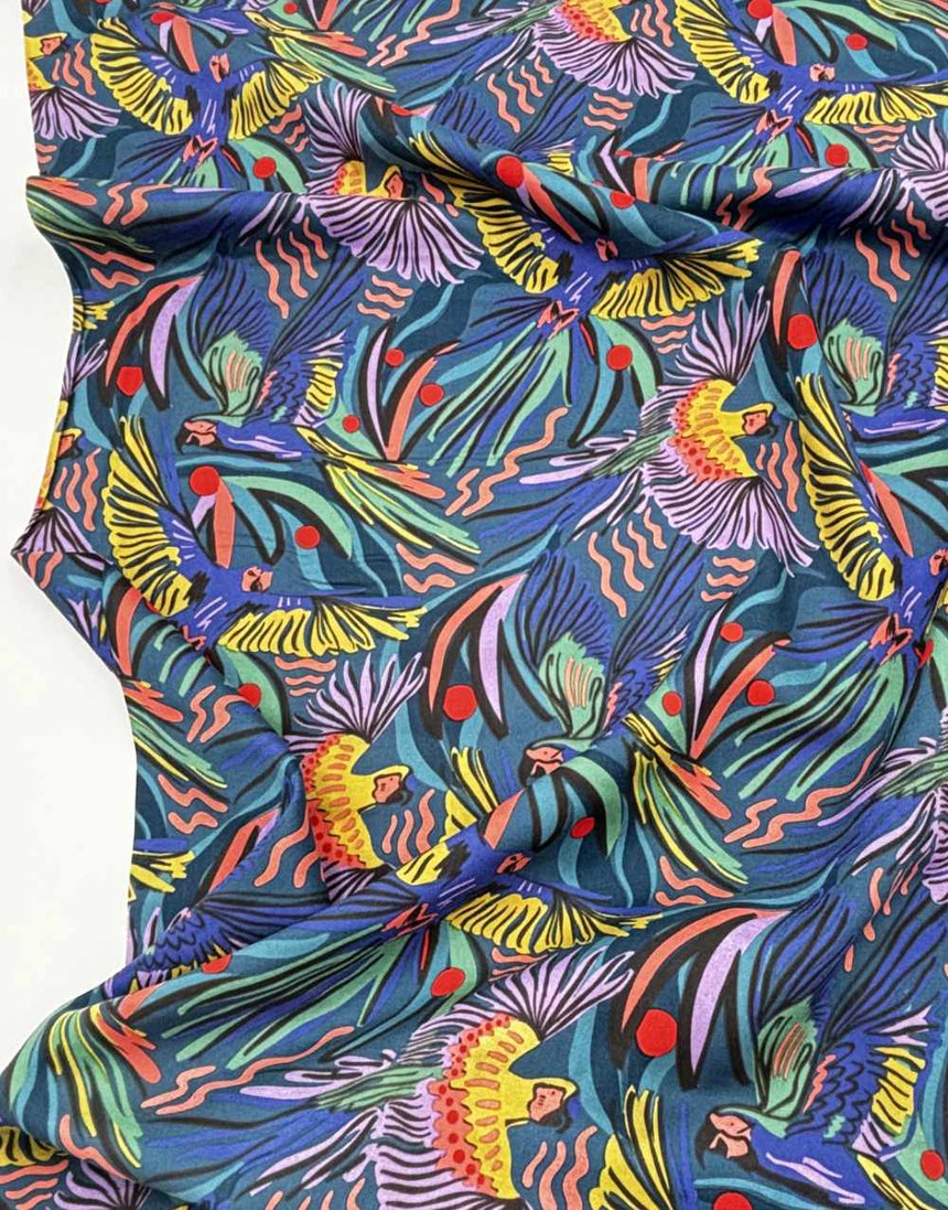 Jungle Birds Wildscape Rayon Fabric by Pip & Lo