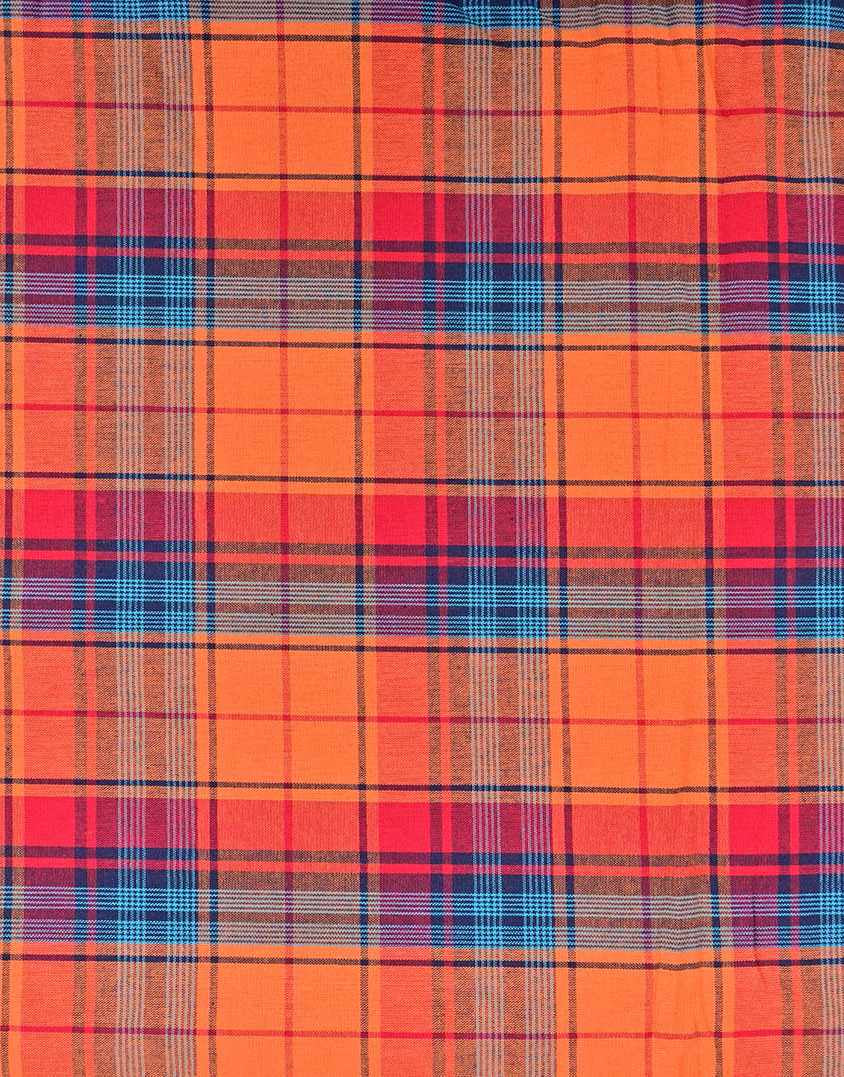 Orange Check Madras Cotton Fabric