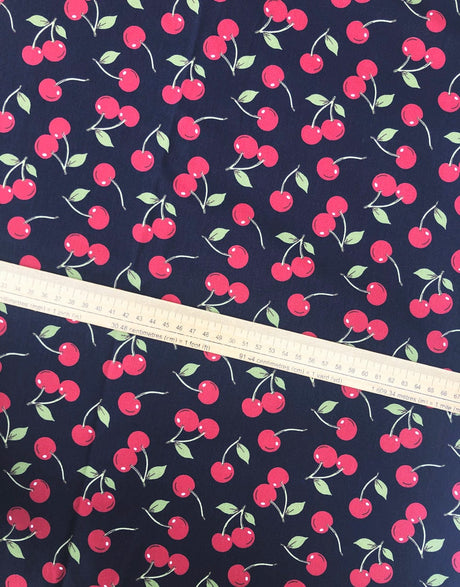 Not Specified Cotton Poplin Blue / Animals Birds & Nature Navy Cherries Printed Cotton Poplin Fabric 10785