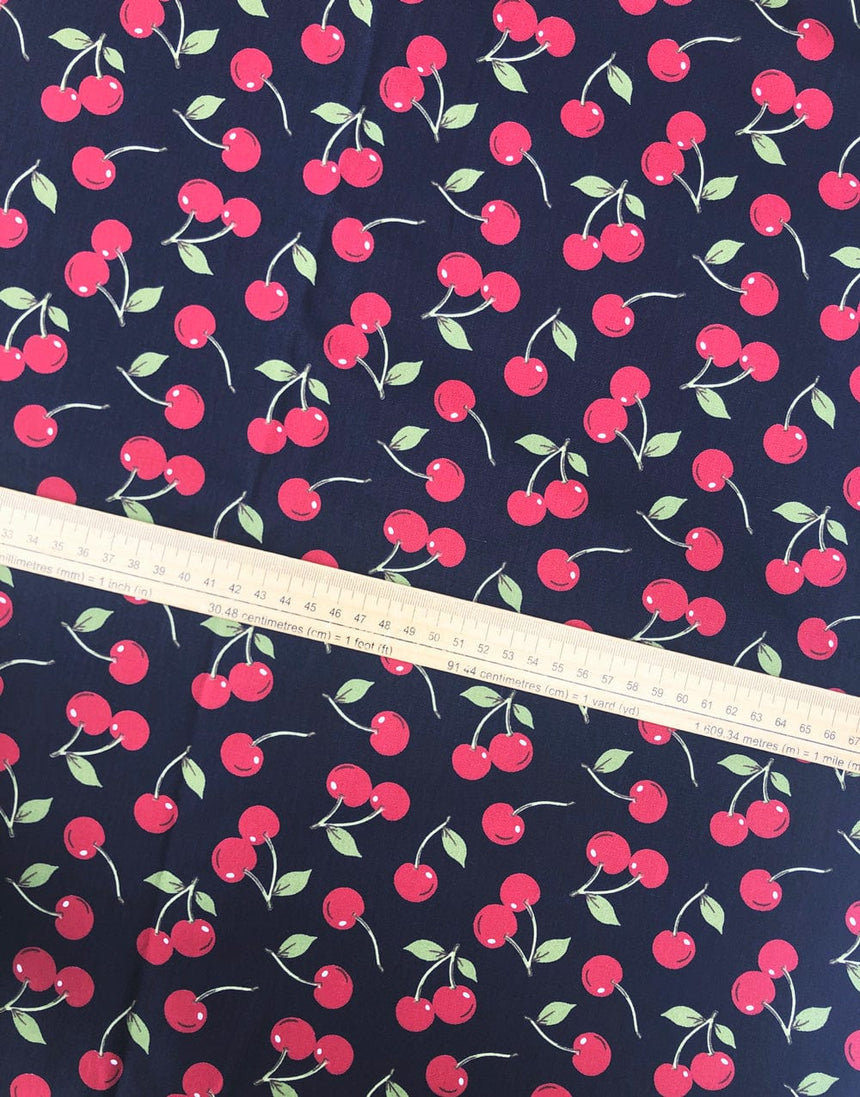 Not Specified Cotton Poplin Blue / Animals Birds & Nature Navy Cherries Printed Cotton Poplin Fabric 10785