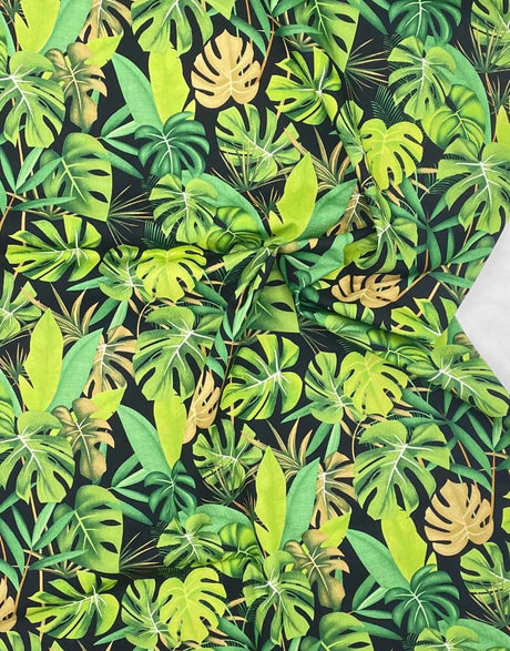 Not Specified Cotton Poplin Green / Floral Bold Palm Leaves, Printed Cotton Poplin Fabric 13434