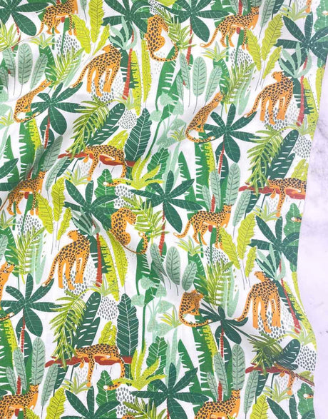 Not Specified Cotton Poplin Green / Animals Birds & Nature Jungle Leopards Cotton Poplin Fabric 15057