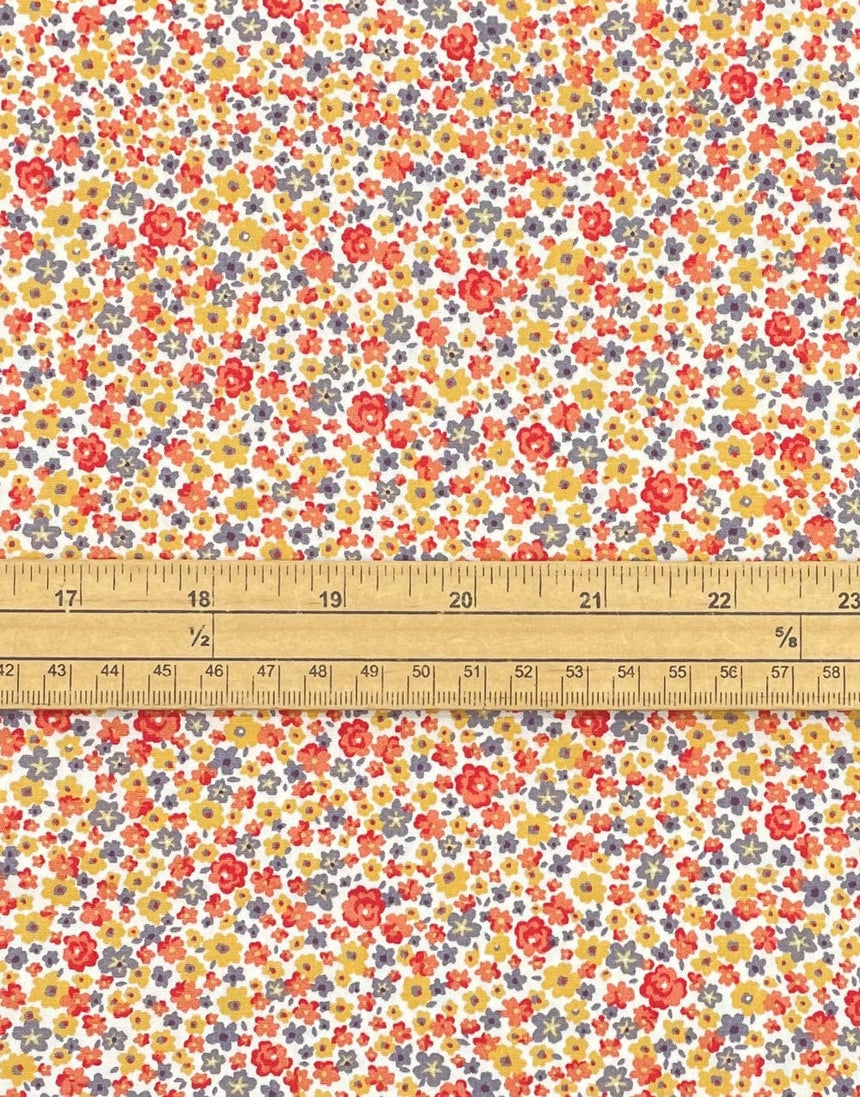 Not Specified Cotton Poplin Orange / Floral Orange & Blue Ditsy Floral, Printed Cotton Poplin Fabric 12377