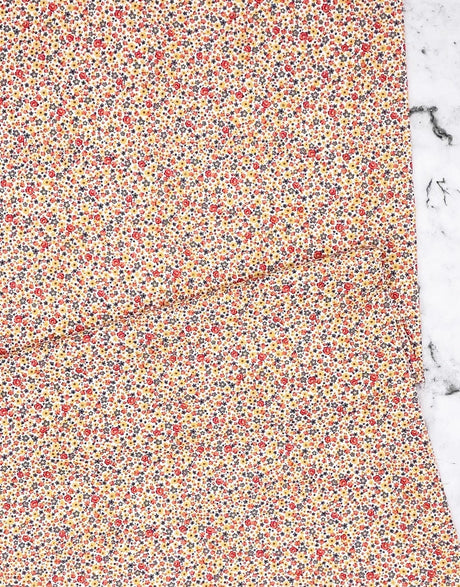 Not Specified Cotton Poplin Orange / Floral Orange & Blue Ditsy Floral, Printed Cotton Poplin Fabric 12377