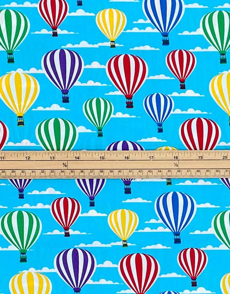 Not Specified Cotton Poplin Blue / Kid's Hot Air Balloons, Printed Cotton Poplin Fabric 12381