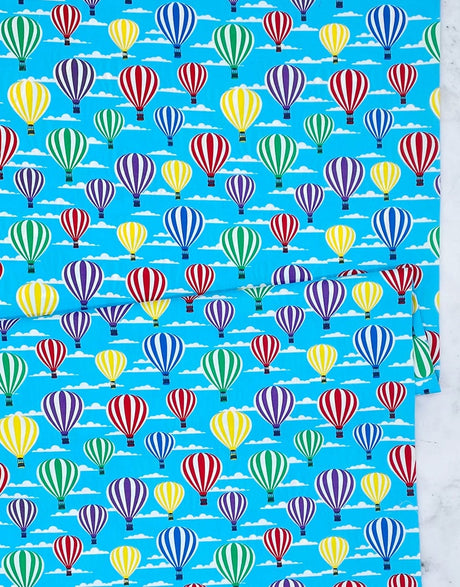 Not Specified Cotton Poplin Blue / Kid's Hot Air Balloons, Printed Cotton Poplin Fabric 12381