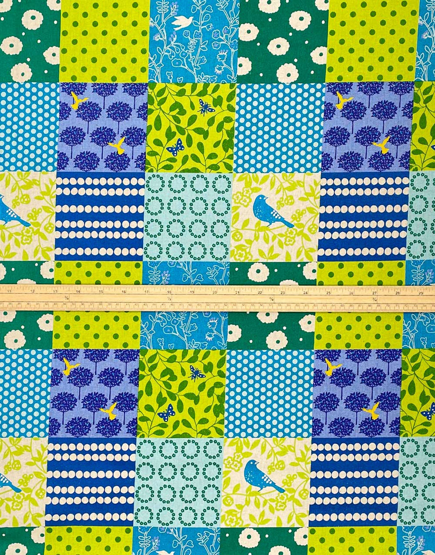 Echino Cotton / Linen Multicolour / Abstract Story Green & Blue, Cotton Linen Canvas Fabric, Etsuko Furuya for Echino 12460