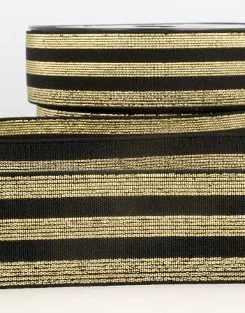 Not Specified Fancy Elastic Striped Black & Gold Metallic Waistband Elastic 40mm 3589721331152 3589721331152