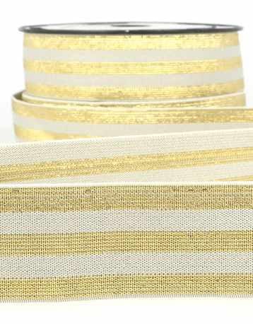 Not Specified Fancy Elastic Striped Cream & Gold Metallic Waistband Elastic 40mm 3589721331190