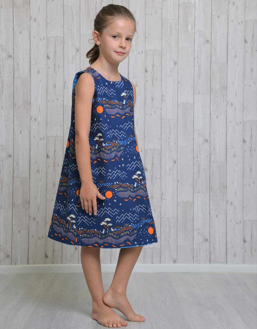 Emporia Patterns Children's Clothing Reversible Girl's A-Line Dress Sewing Pattern, Emporia Patterns 14693