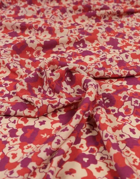 Fabric Godmother Viscose Red / Floral Red & Purple Amour Floral Viscose Jacquard Fabric 15922