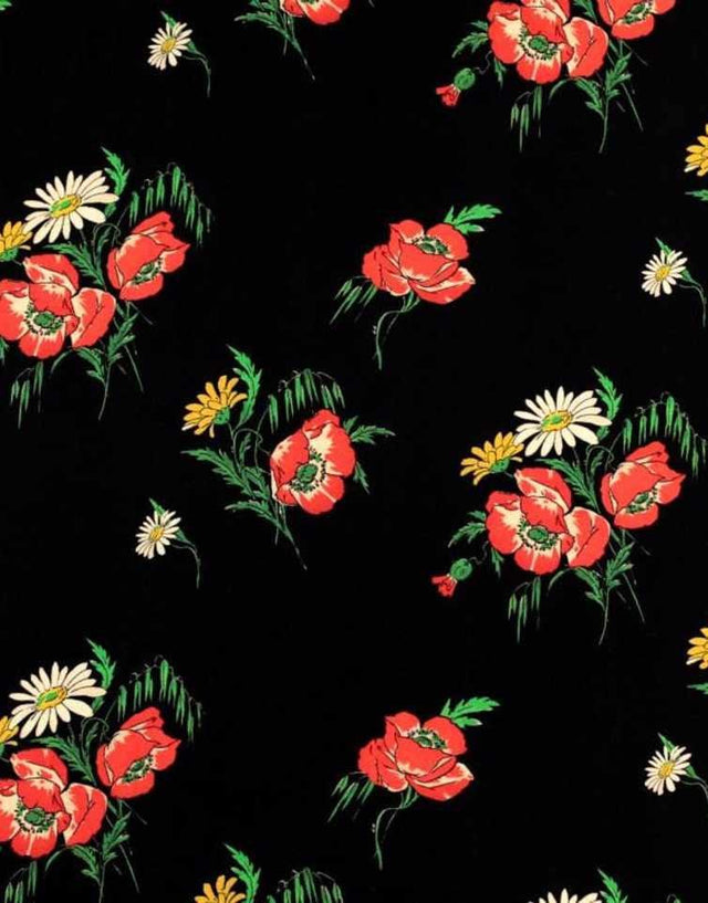 Fabric Godmother Viscose Black / Floral Black Poppy Floral Viscose Crepe Fabric 15923