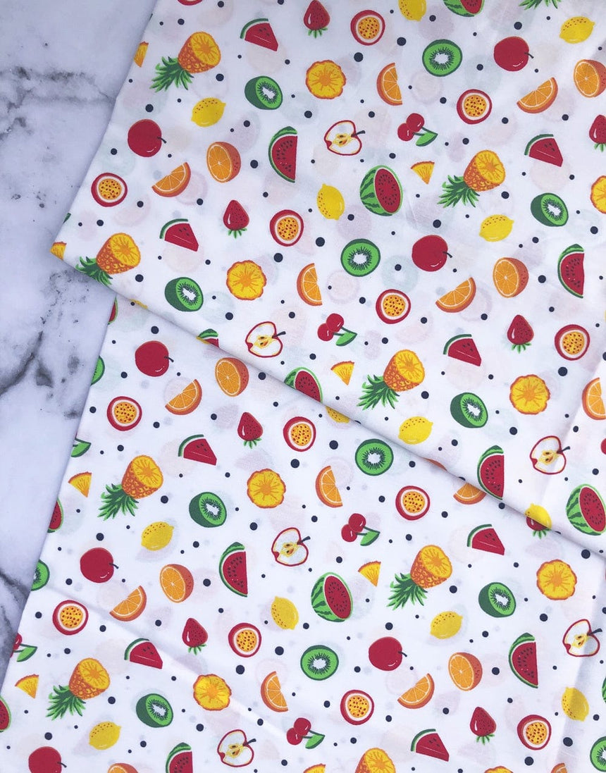 Not Specified Cotton Poplin White / Floral White Fruit Salad Printed Cotton Poplin Fabric 10788