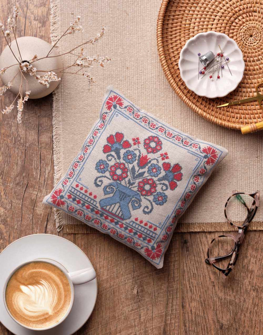 Floral Linen Folk Cushion Counted Cross Stitch Kit