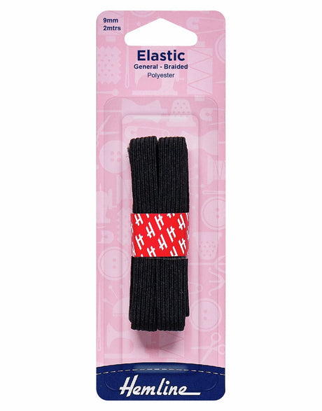 Hemline Elastic Black / 9mm Black Braided Elastic, 9mm x 2m 9317385003269 9317385003269