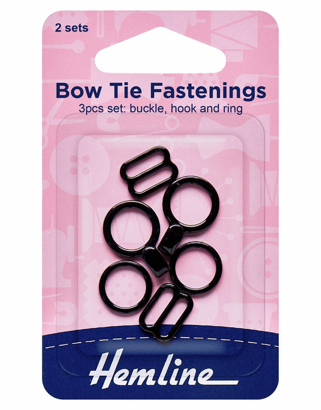 Hemline Fasteners Black Bow Tie Fastening Set, Black 9317385021393 9317385021393